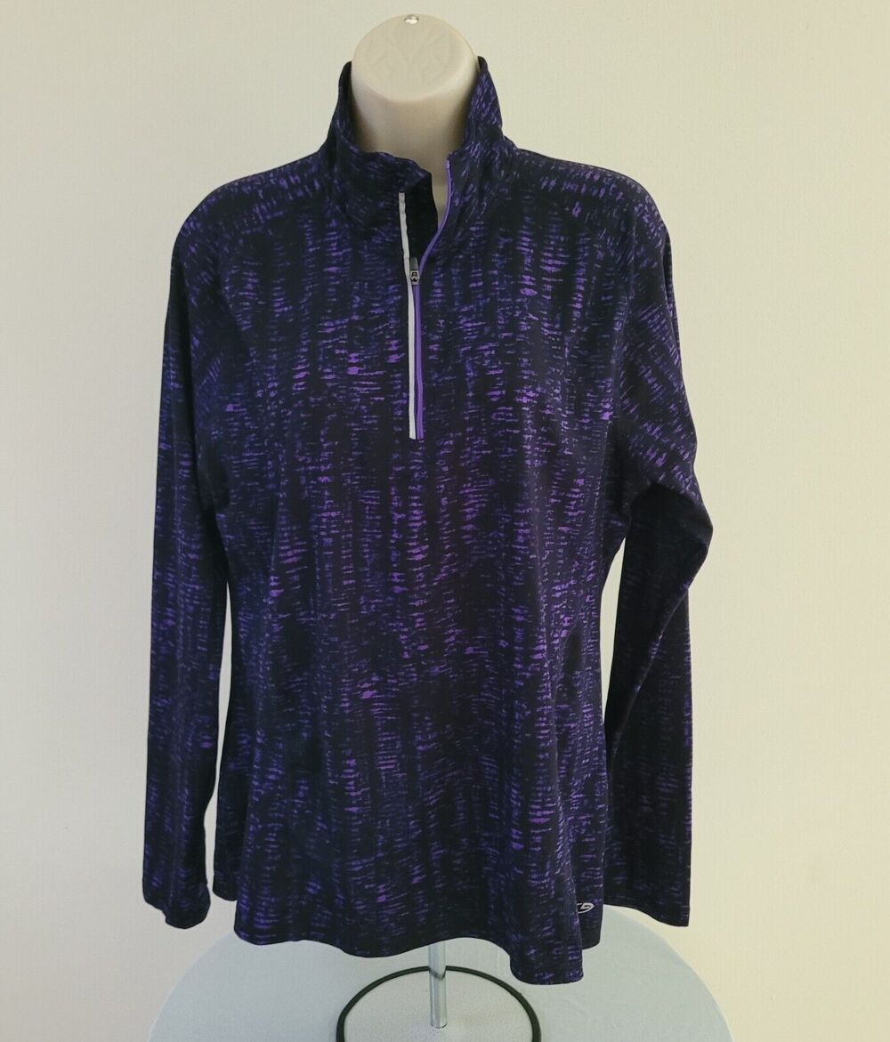CHAMPION Womens Duo-Dry Long Sleeve 1/4 Zip Purple & Black Athletic Top- Sz Lg